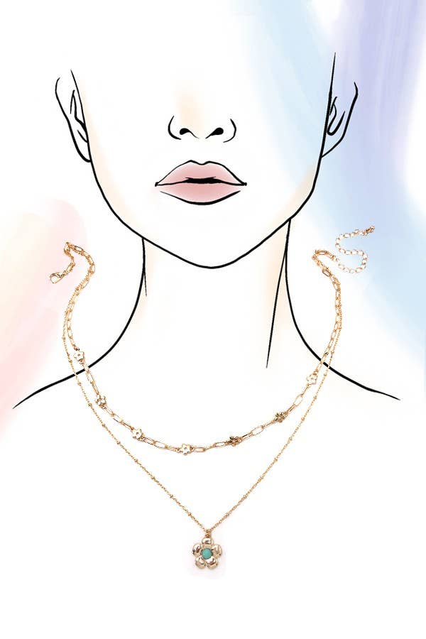 Double Layer Flower Pendant Gold Necklace - Lavender Hills BeautyJosslyn by Wall to Wall80N978