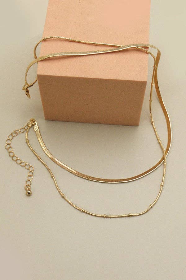 Double Snake Chain Layer Gold Necklace - Lavender Hills BeautyJosslyn by Wall to Wall25N474