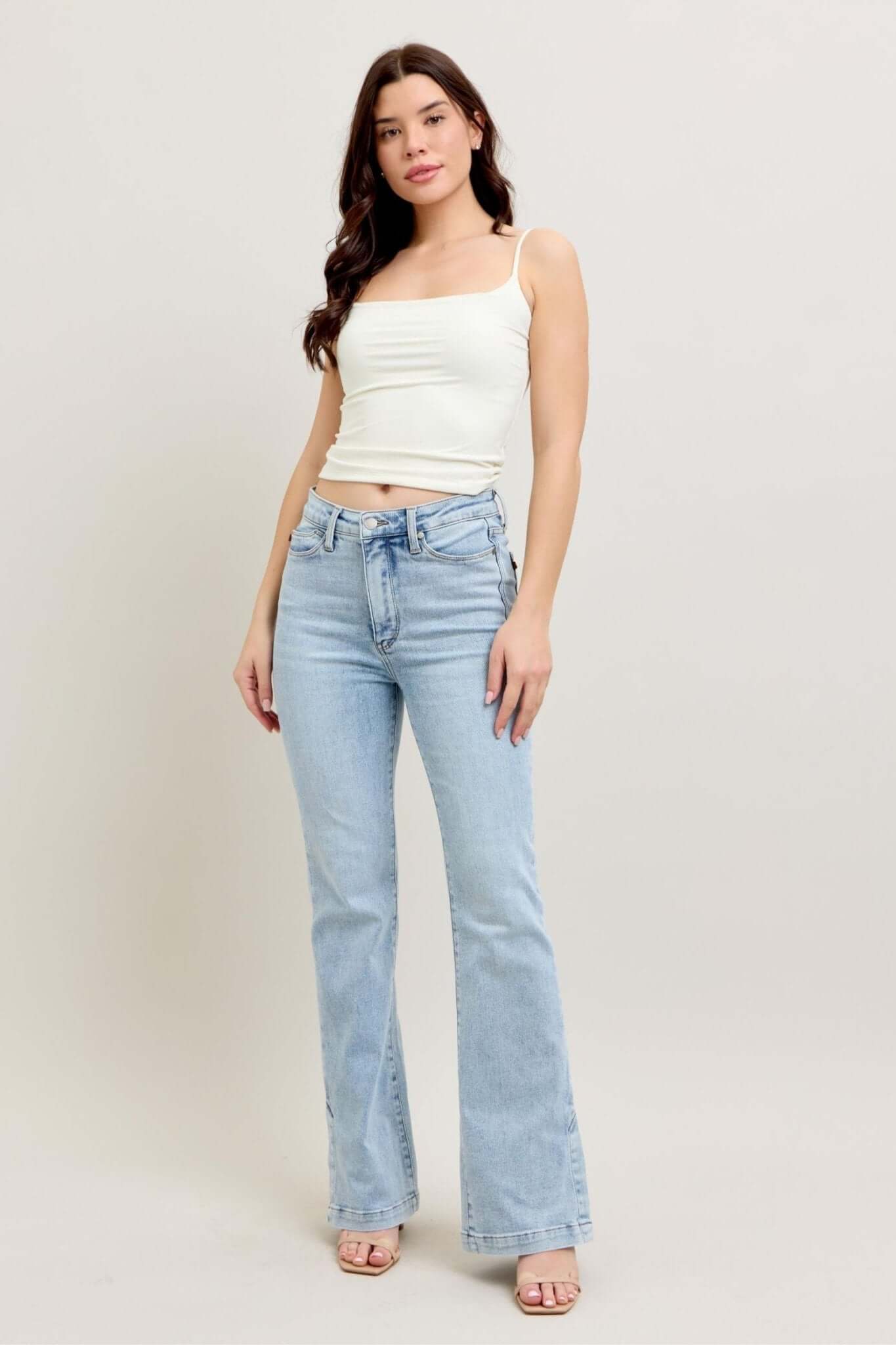 Judy Blue Vintage Wash Tummy Control Side Slit Slim Bootcut Jeans - Lavender Hills BeautyJudy Blue88951REG - 0(24)