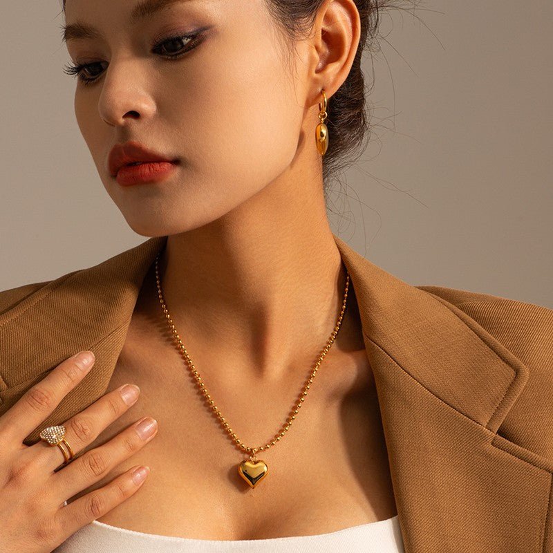 Puffy Heart Ball Chain Necklace - 18K Stainless Steel Tarnish Free - Lavender Hills BeautyJosslyn by Wall to Wall40NK389