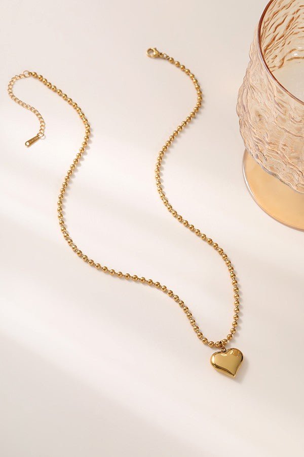 Puffy Heart Ball Chain Necklace - 18K Stainless Steel Tarnish Free - Lavender Hills BeautyJosslyn by Wall to Wall40NK389