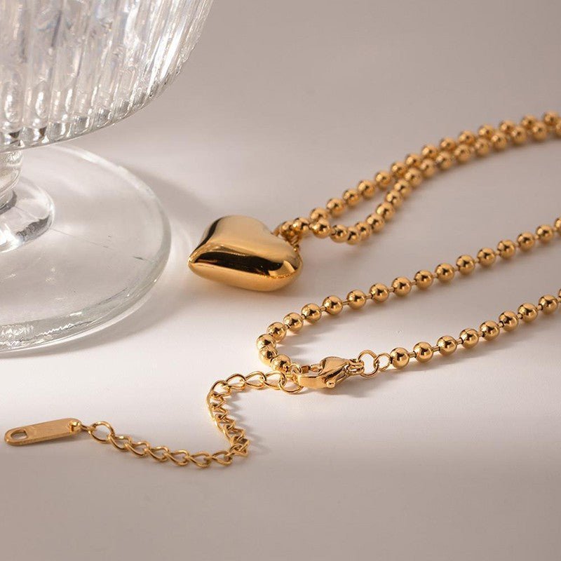 Puffy Heart Ball Chain Necklace - 18K Stainless Steel Tarnish Free - Lavender Hills BeautyJosslyn by Wall to Wall40NK389