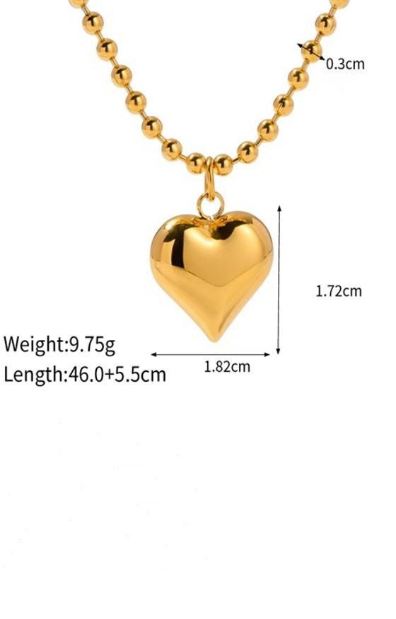 Puffy Heart Ball Chain Necklace - 18K Stainless Steel Tarnish Free - Lavender Hills BeautyJosslyn by Wall to Wall40NK389
