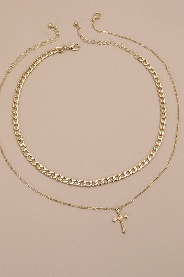 Layer Cross Charm Pendant Gold Necklace - Lavender Hills BeautyJosslyn by Wall to Wall80N492