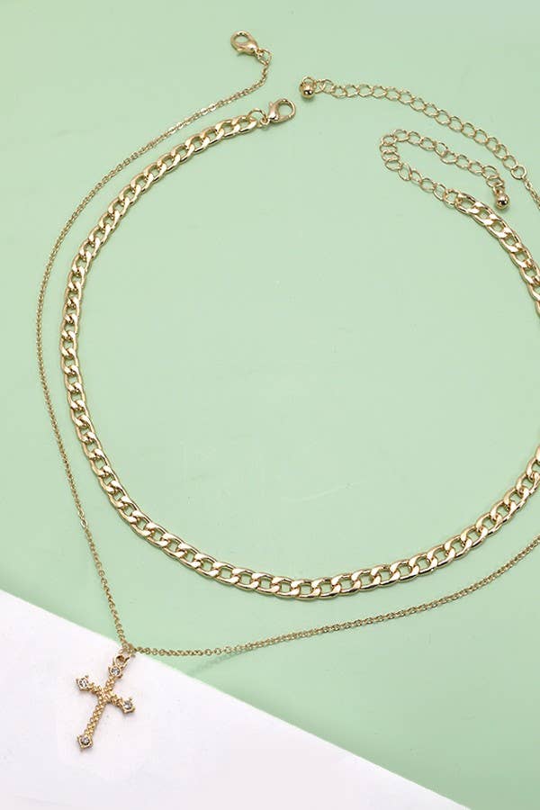 Layer Cross Charm Pendant Gold Necklace - Lavender Hills BeautyJosslyn by Wall to Wall80N492