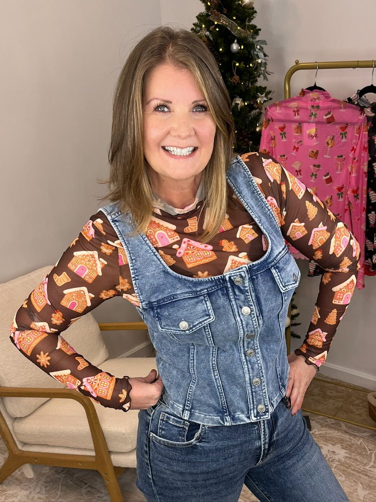 Keigan Mesh Long Sleeve Top Shirt - Chocolate Gingerbread - Lavender Hills BeautyJess Lea25090026-S