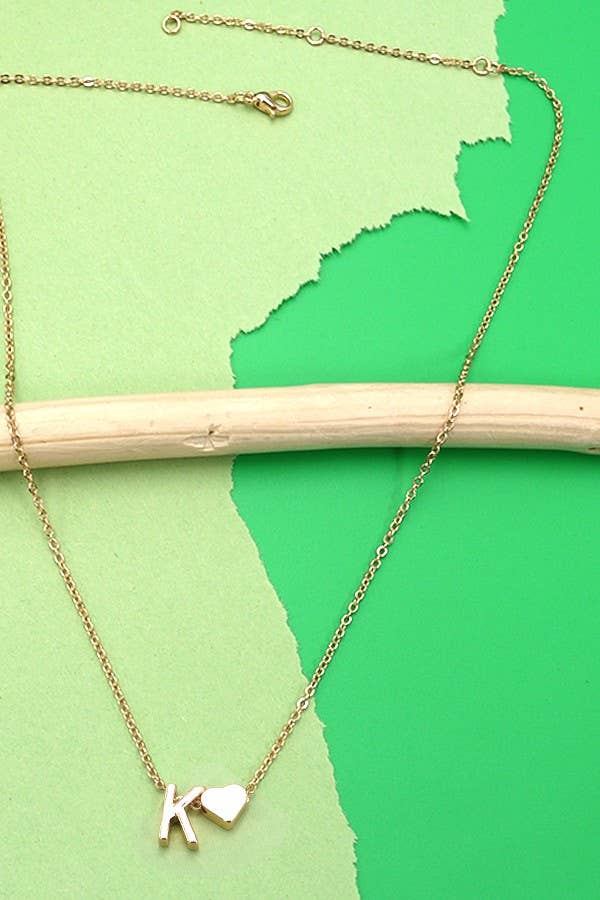 Monogram Initial with Heart Charm Brass Necklace - Lavender Hills BeautyJOSSLYN by wall to wall80N150-K