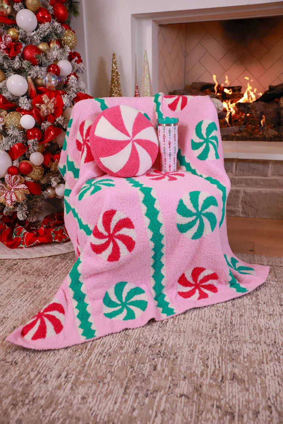 Pink Wintermint Christmas Throw Blanket - Lavender Hills BeautyJess Lea25080076