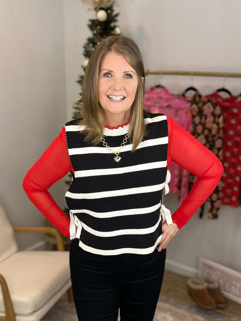 Side Tie Striped Sweater Vest Top
