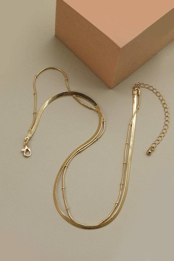 Double Snake Chain Layer Gold Necklace - Lavender Hills BeautyJosslyn by Wall to Wall25N474