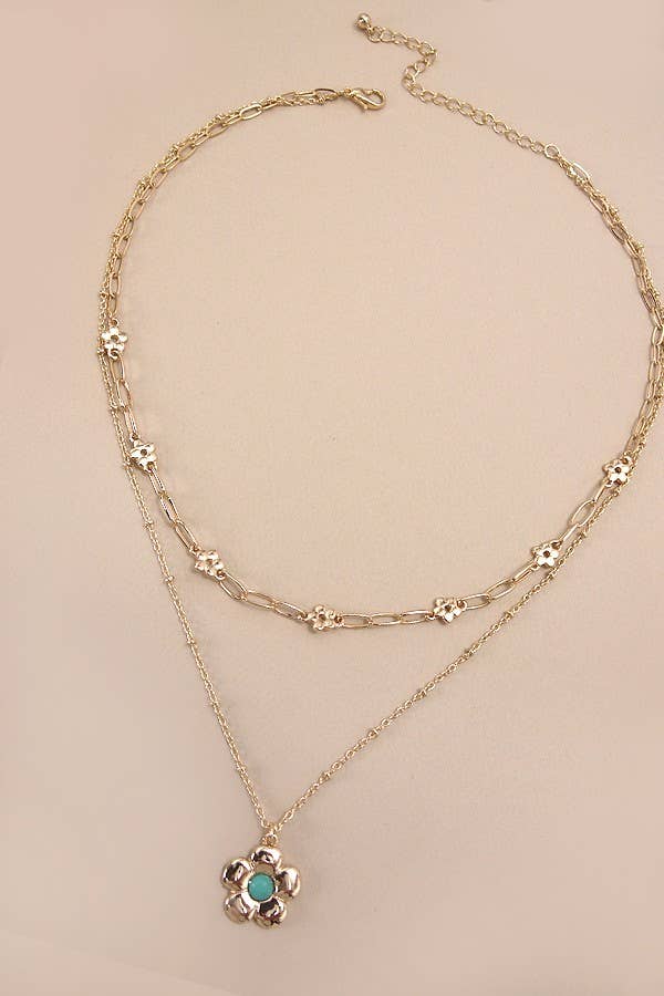 Double Layer Flower Pendant Gold Necklace - Lavender Hills BeautyJosslyn by Wall to Wall80N978