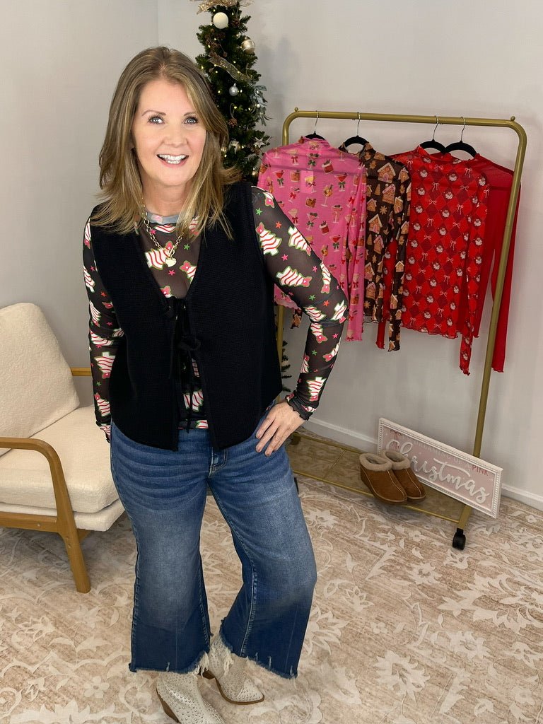 Black Tie Front Sleeveless Sweater Vest Top - Lavender Hills BeautyZenanaTW-2512Y-BLK-S