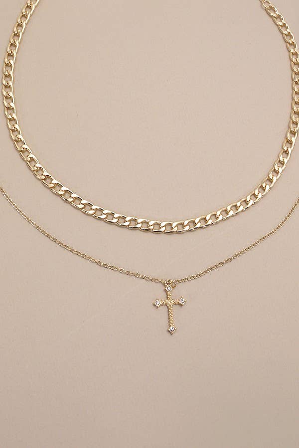 Layer Cross Charm Pendant Gold Necklace - Lavender Hills BeautyJosslyn by Wall to Wall80N492