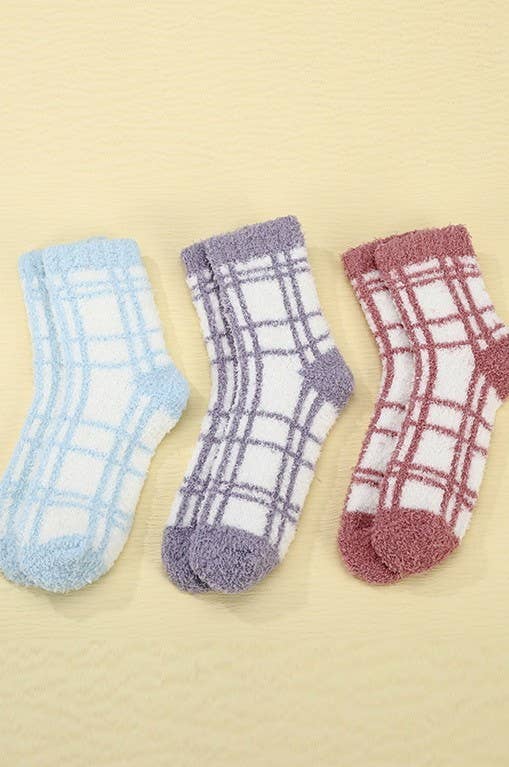 Plaid Fuzzy Fleece Socks - Lavender Hills BeautyJosslyn by Wall to Wall40S02050-LVR