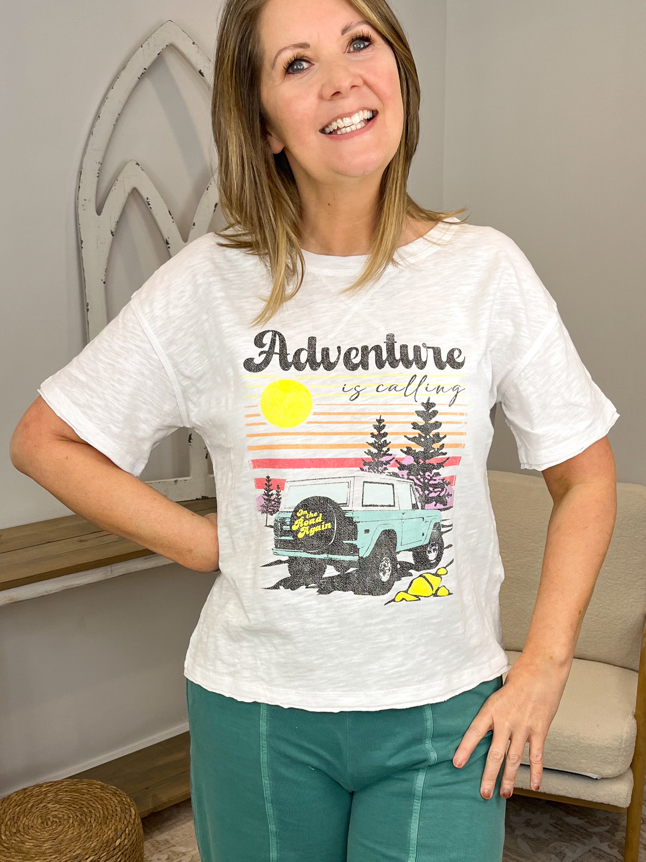 Adventure Is Calling Bronco Graphic Tee - Boxy Tee