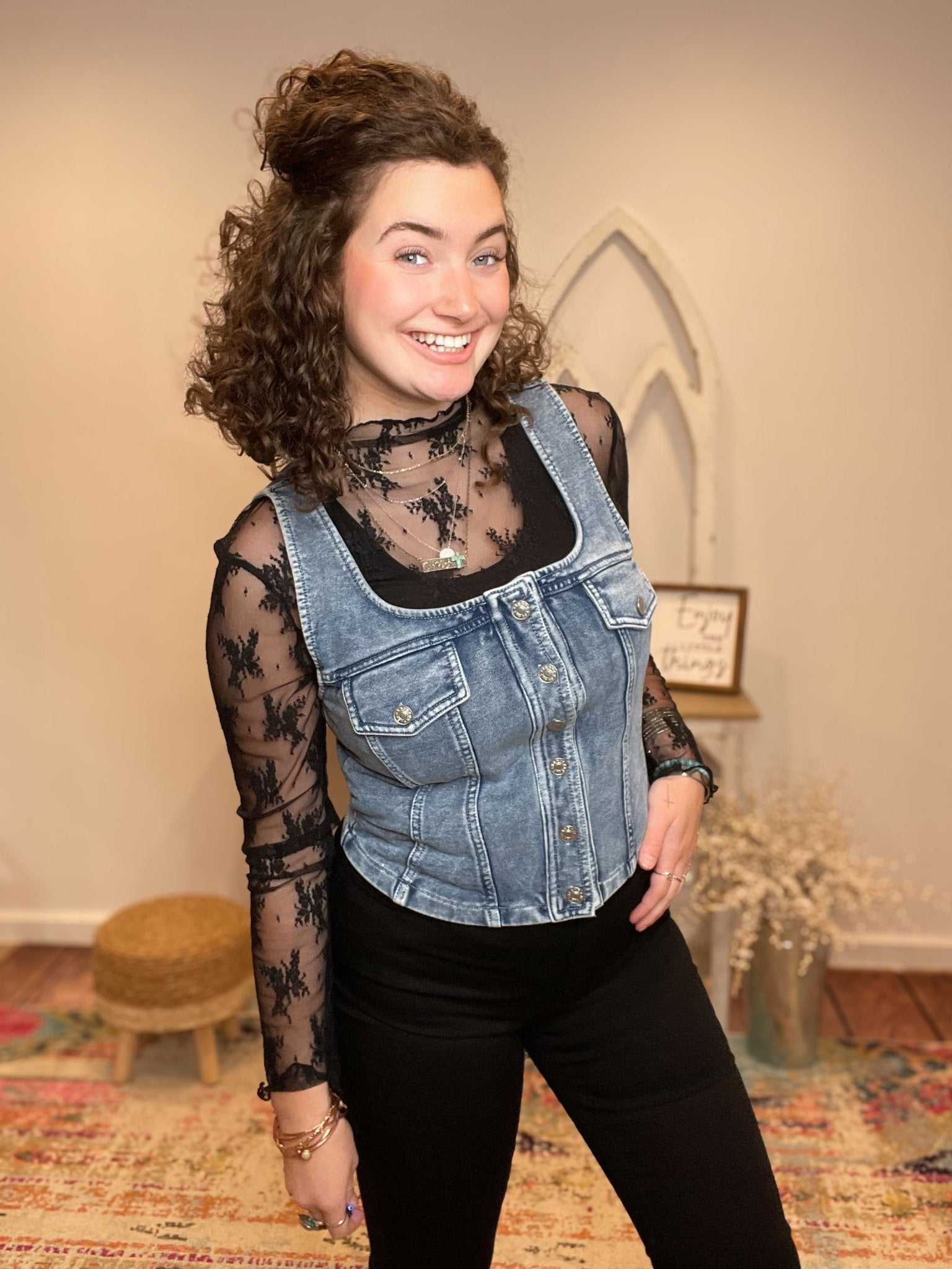 Almost Denim Sleeveless Comfort Vest Top - Lavender Hills BeautyWhite BirchT10828XL - BLU - S