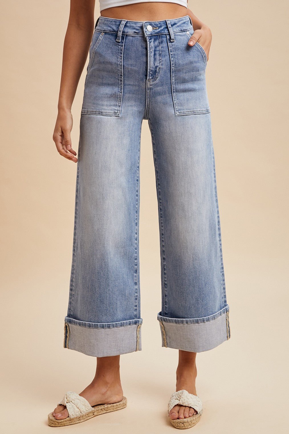 Chic Patch Pocket Cuffed Wide Leg - Lavender Hills BeautyAnniewearAP6646-S