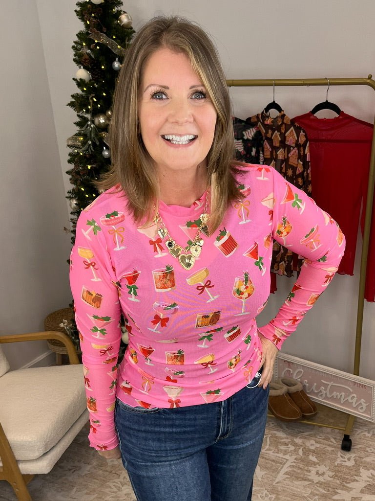 Keigan Mesh Long Sleeve Top Shirt - Holiday Drinks - Lavender Hills BeautyJess Lea25090027-S