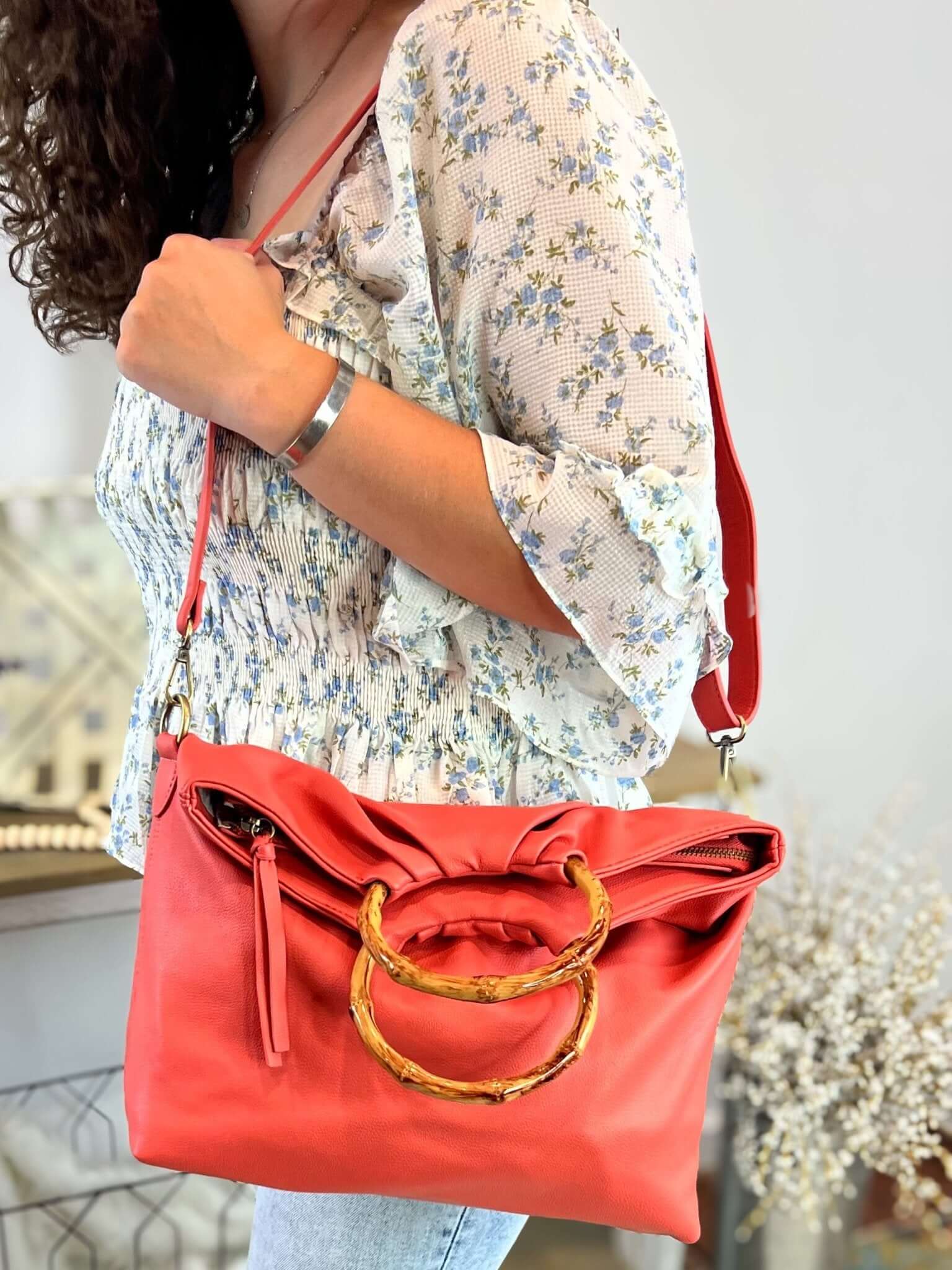 Bamboo Handle Foldover Handbag Purse - Lavender Hills BeautyJoy SusanL8084 - 00