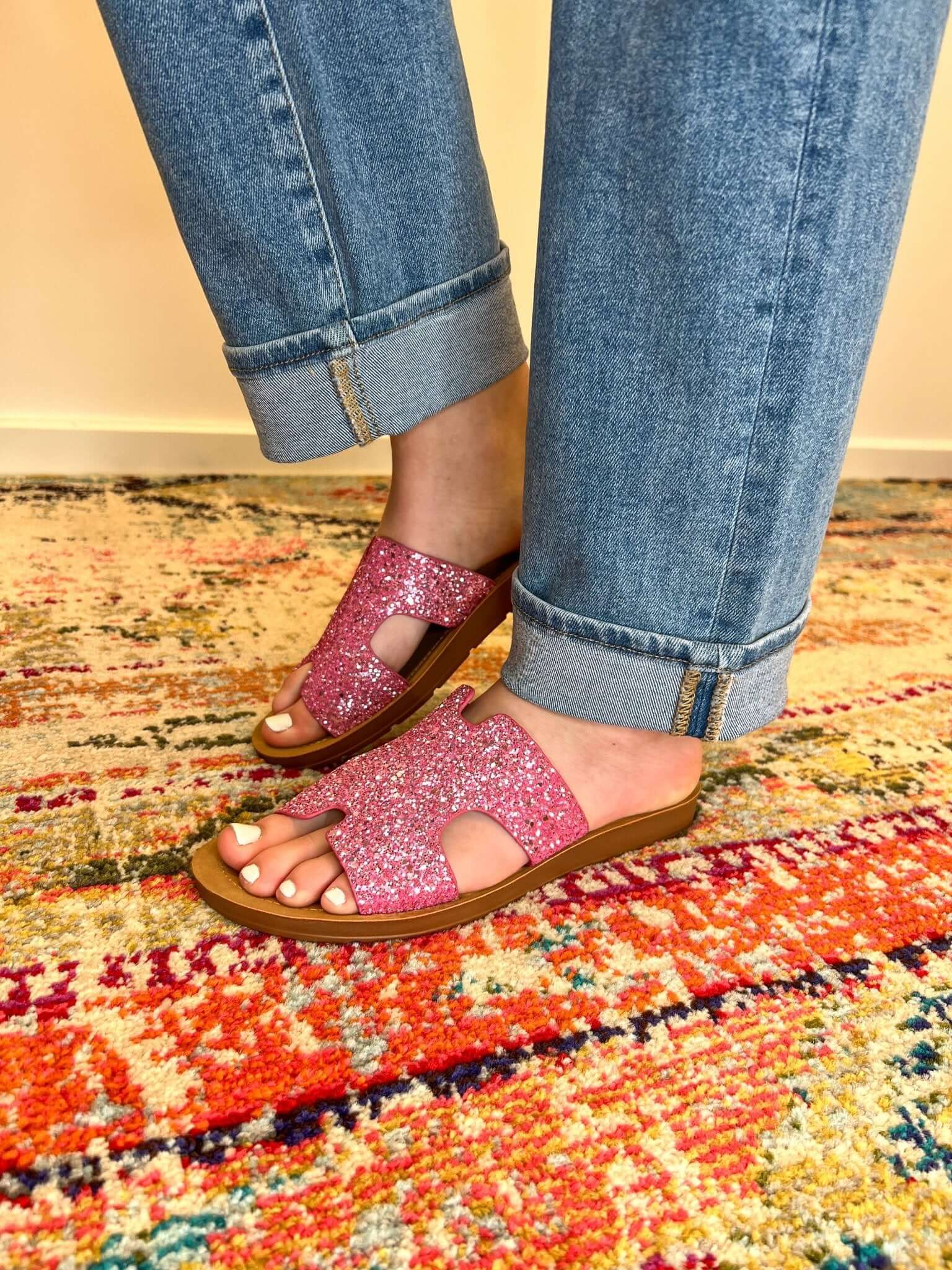 Bogalusa Slide Sandal - Pink Chunky Glitter - Lavender Hills BeautyCorkys Footwear41-5114-PCGL-U-6