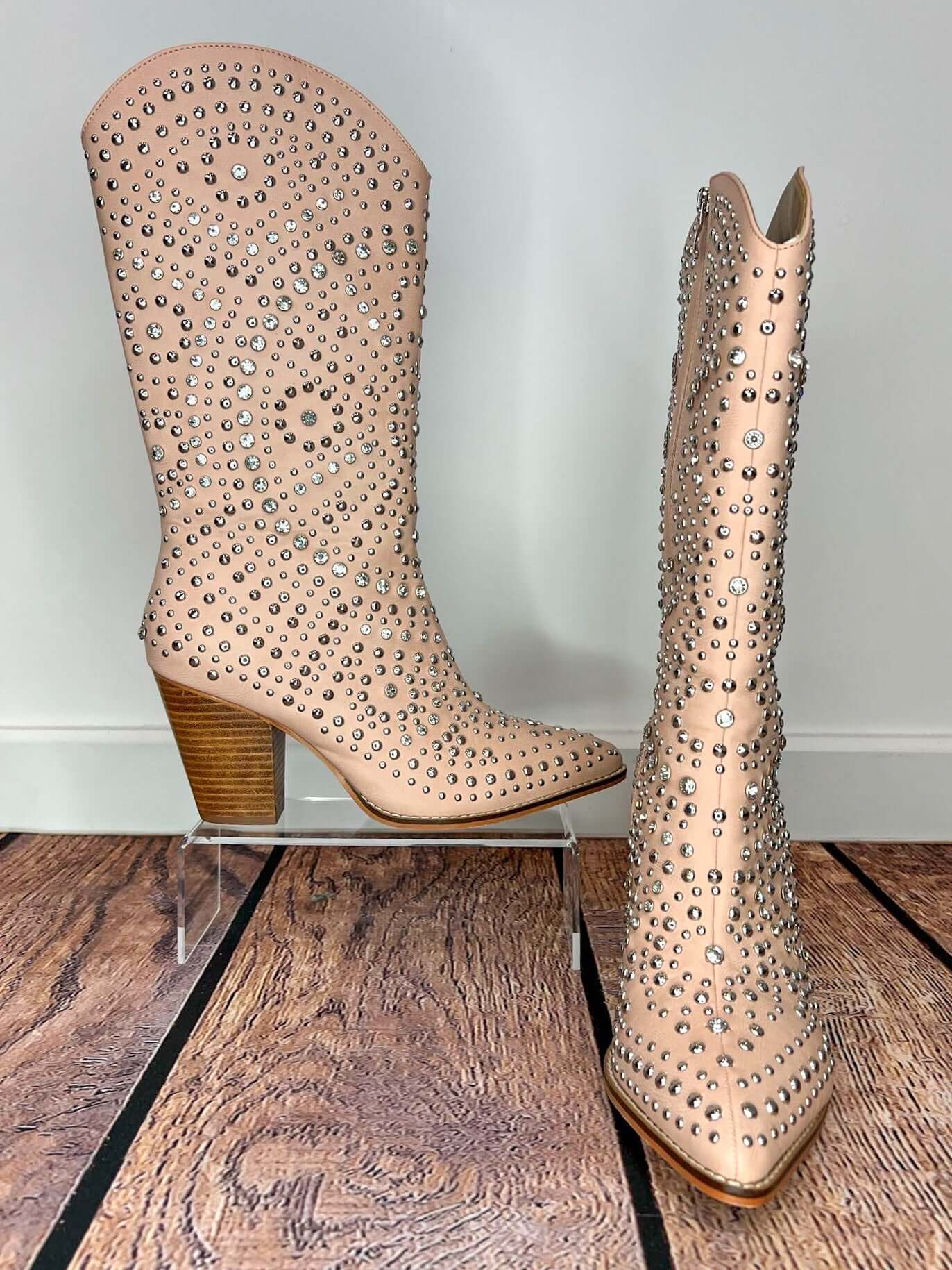 Boot Scootin Western Boot with Rhinestones / Silver Studs - Blush - Lavender Hills BeautyCorkys Footwear