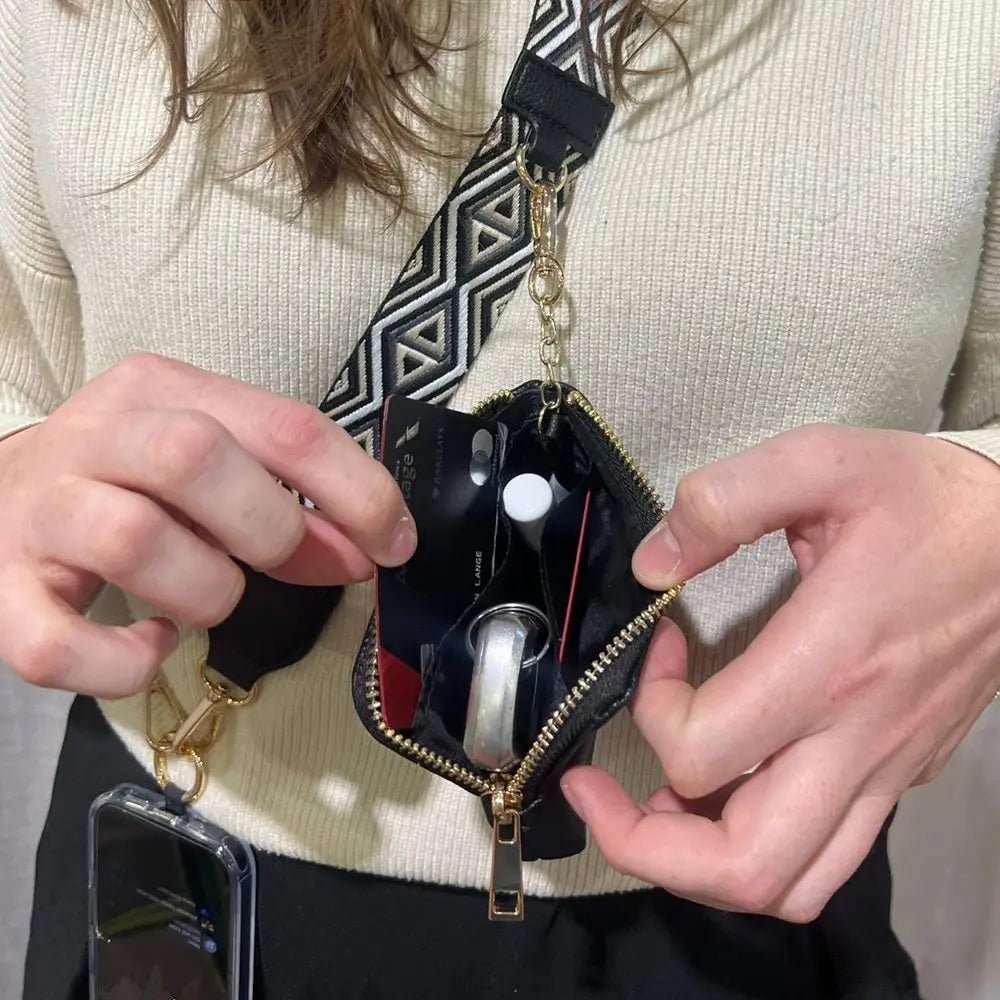 3 - in - 1 Clip & Go Crossbody Phone Strap with RFID Diamond Pouch - Black - Lavender Hills BeautySave The GirlsCG-1066BK