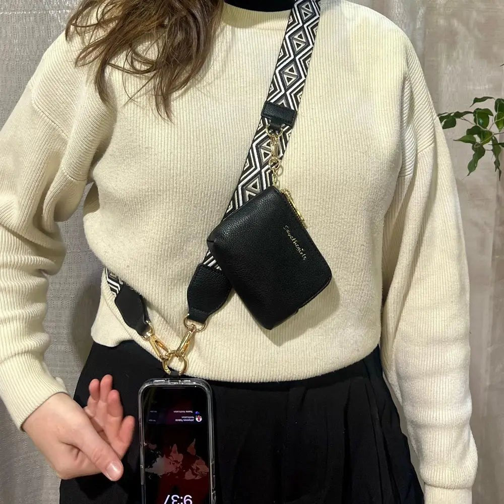 3 - in - 1 Clip & Go Crossbody Phone Strap with RFID Diamond Pouch - Black - Lavender Hills BeautySave The GirlsCG-1066BK
