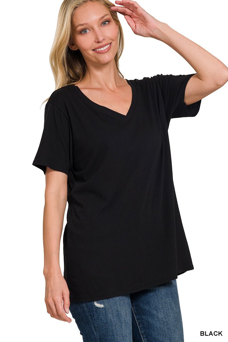Essential V-Neck Short Sleeve T-Shirt - Lavender Hills BeautyZenanaCT-3077M8