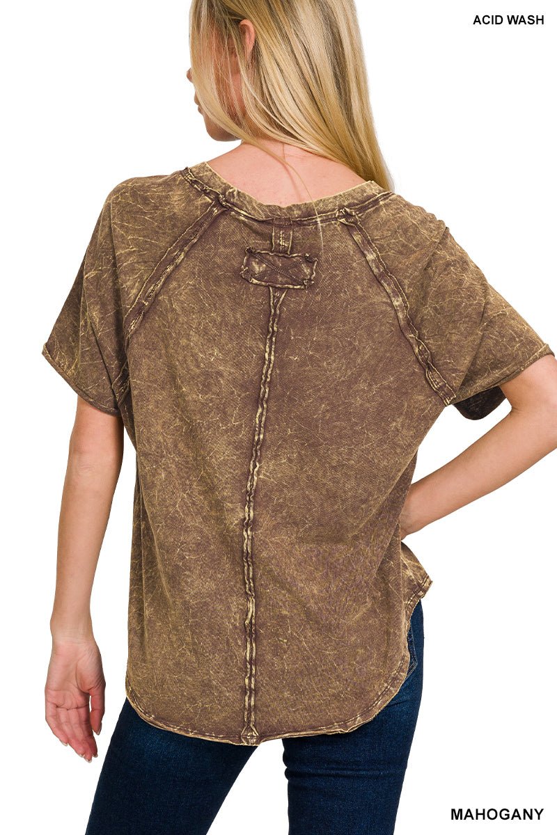 Crinkle Wash Short Sleeve Raglan Shirt - Lavender Hills BeautyZenanaCTW-3339A-1
