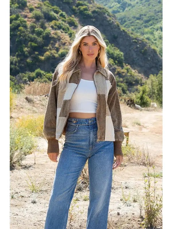 Cappuccino Colorblock Corduroy Jacket - Lavender Hills Beauty26 InternationalSP14212 - S