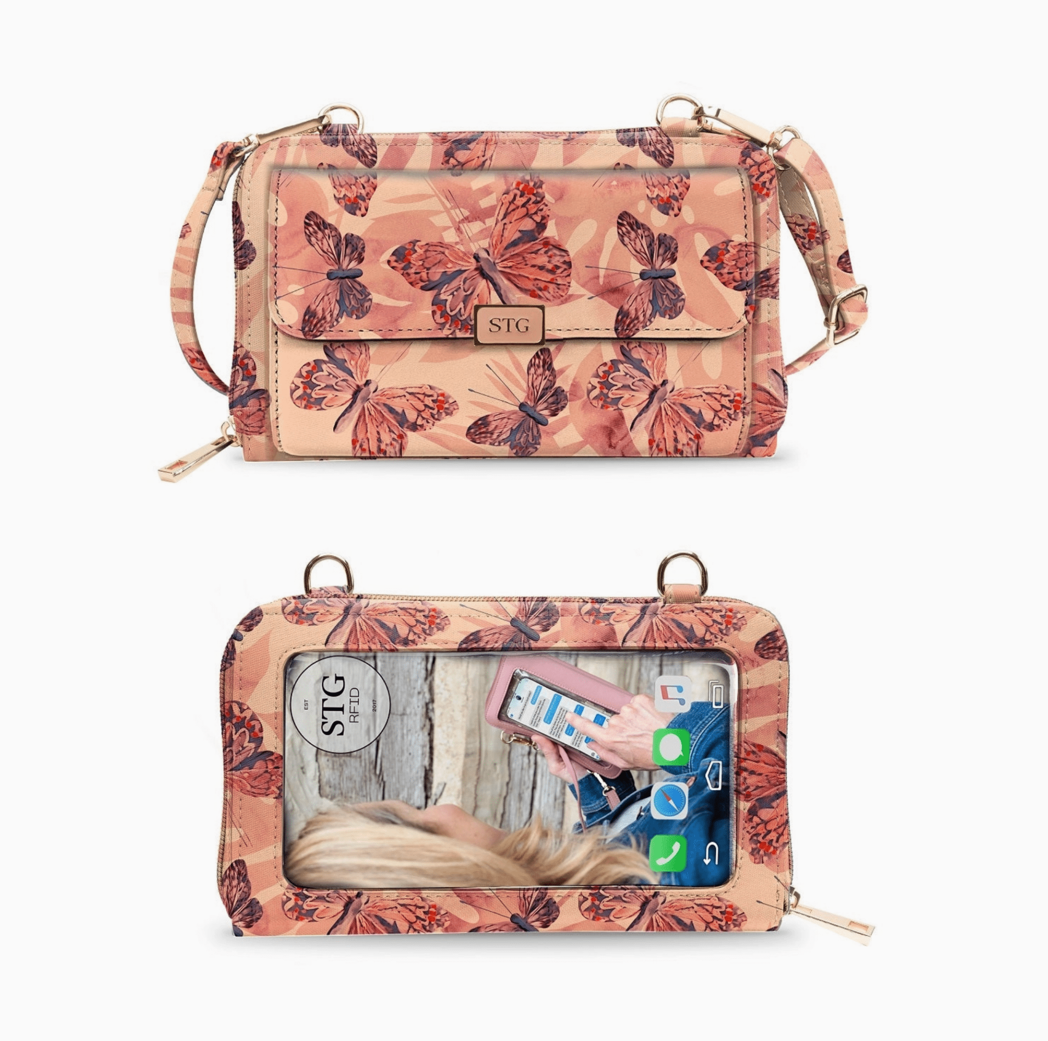 Captiva RFID Touch Screen Crossbody Purse – Vegan Leather Smartphone Bag - Lavender Hills BeautySave The GirlsCA-1035BU