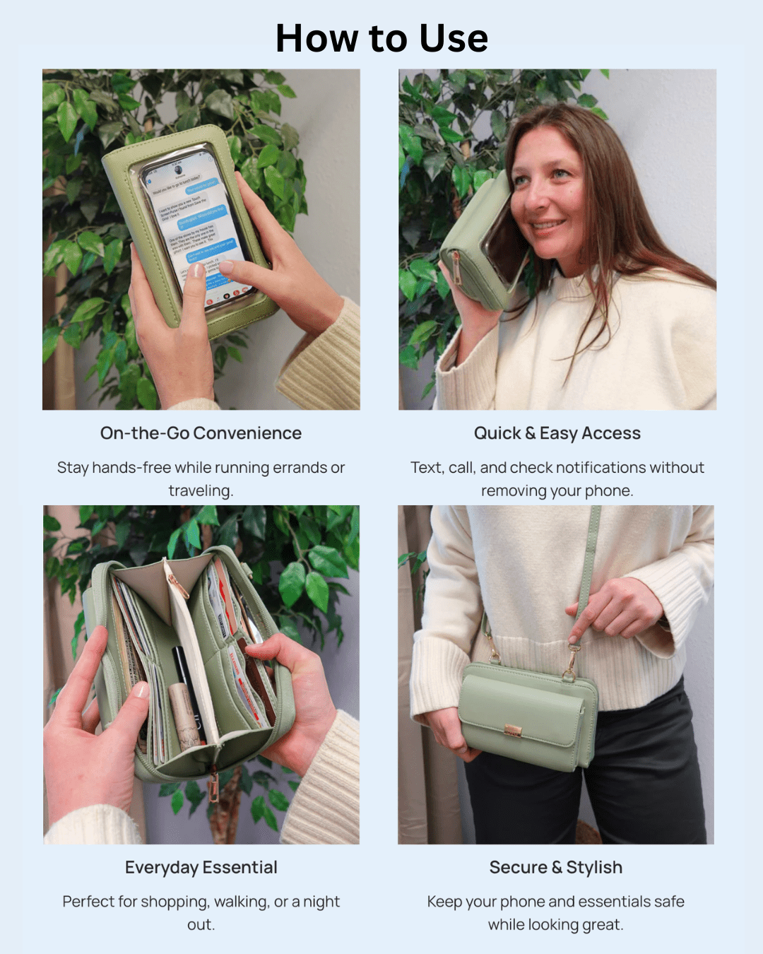 Captiva RFID Touch Screen Crossbody Purse – Vegan Leather Smartphone Bag - Lavender Hills BeautySave The GirlsCA-1037SG