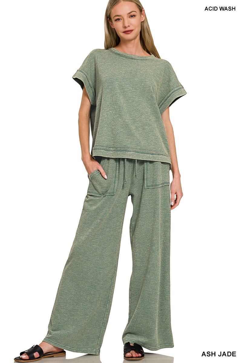 Carefree Set - 2 Piece Short Sleeve Top & Pants Set - Lavender Hills BeautyZenanaCTCPW - 3472 - ASHJDE - S