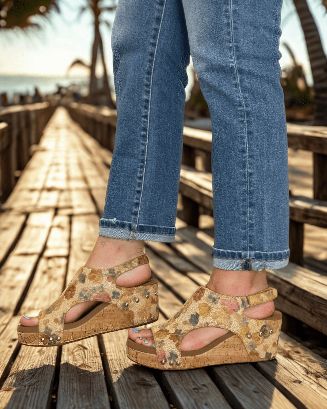 Corkys Footwear Carley Wedge Sandal - Camel Washed Flower - Lavender Hills BeautyCorkys Footwear30 - 5316 - CWFL - 6