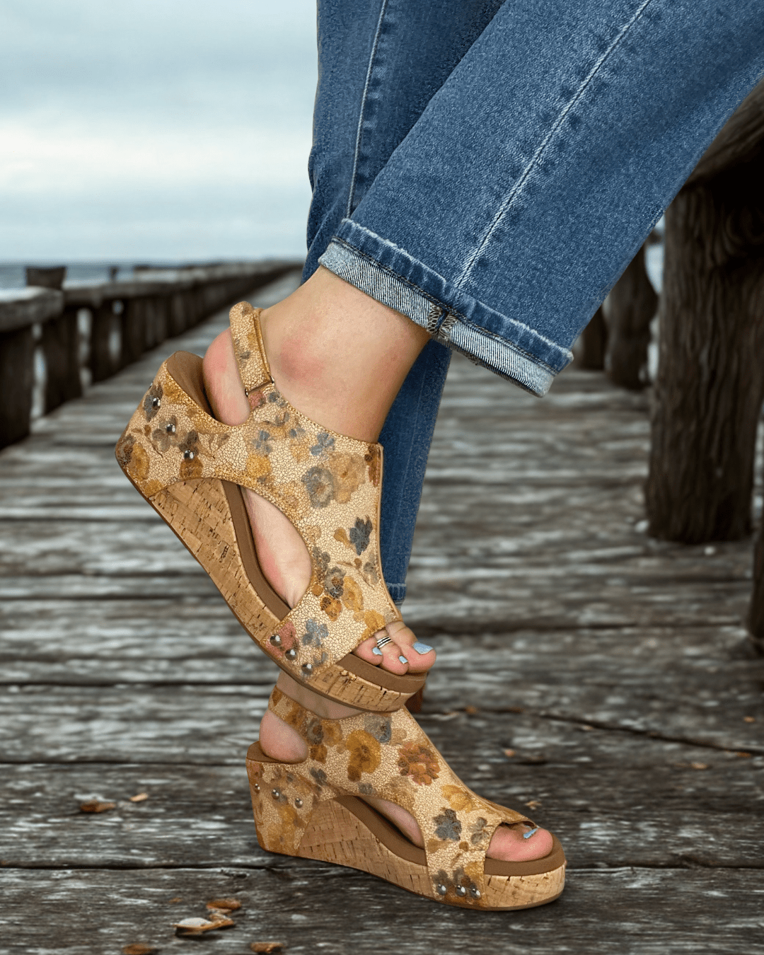 Corkys Footwear Carley Wedge Sandal - Camel Washed Flower - Lavender Hills BeautyCorkys Footwear30 - 5316 - CWFL - 6