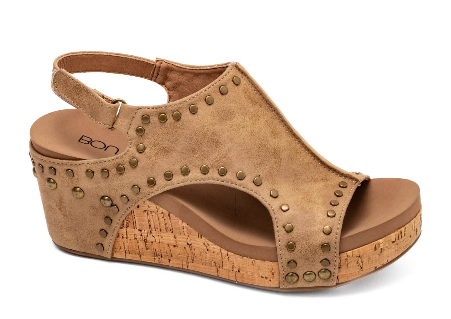 Carley Wedge Sandal - Taupe Oil with Studs - Lavender Hills BeautyCorkys Footwear30 - 5316 - TOST - 6