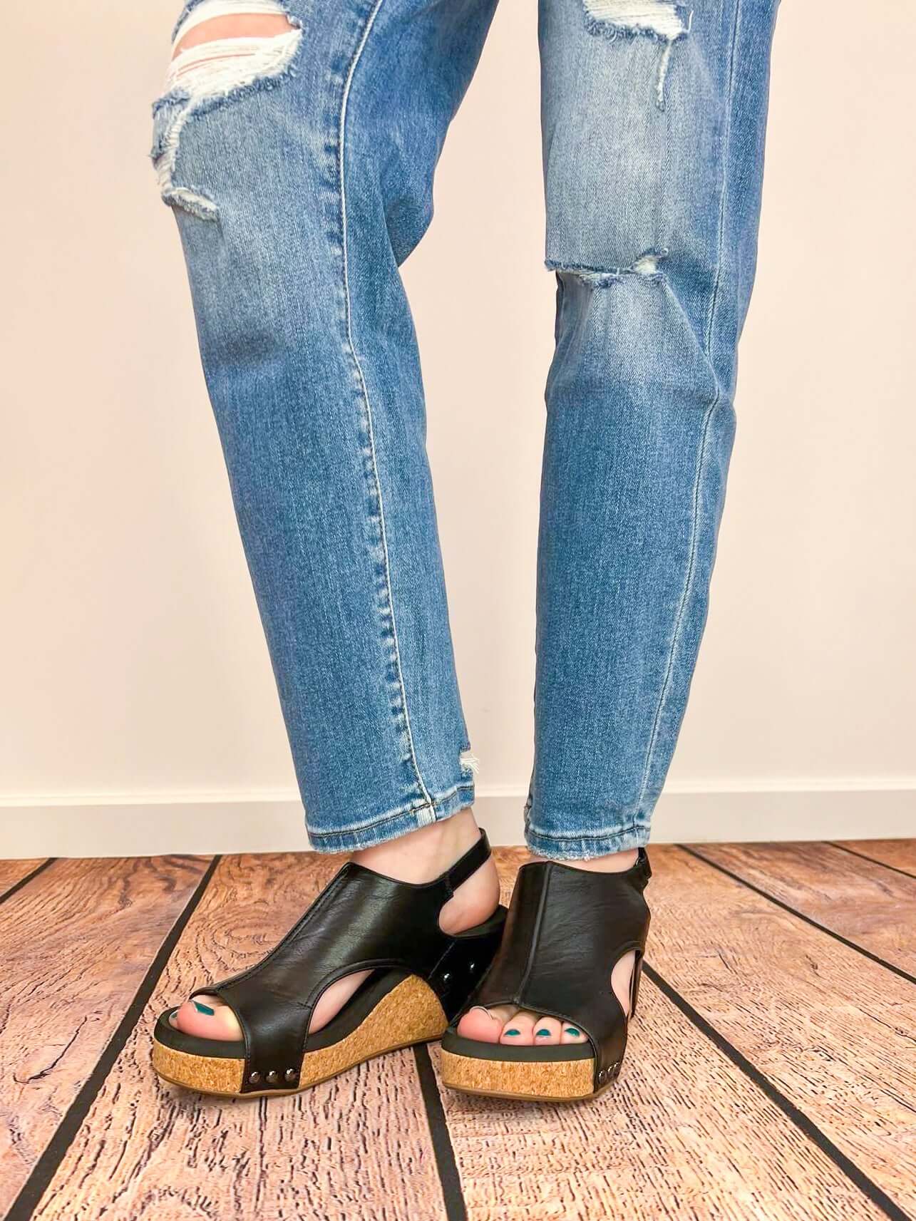 Carley Wedge Sandal - Black Smooth - Lavender Hills BeautyCorkys Footwear30 - 5316 - BKSM - 6