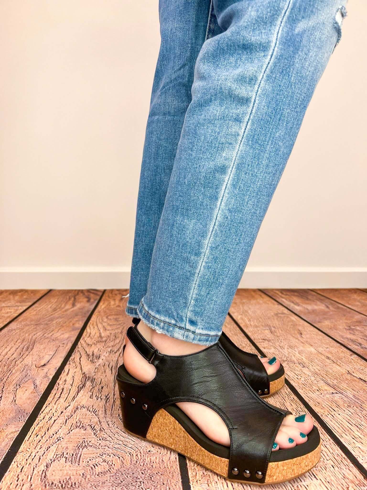Carley Wedge Sandal - Black Smooth - Lavender Hills BeautyCorkys Footwear30 - 5316 - BKSM - 6
