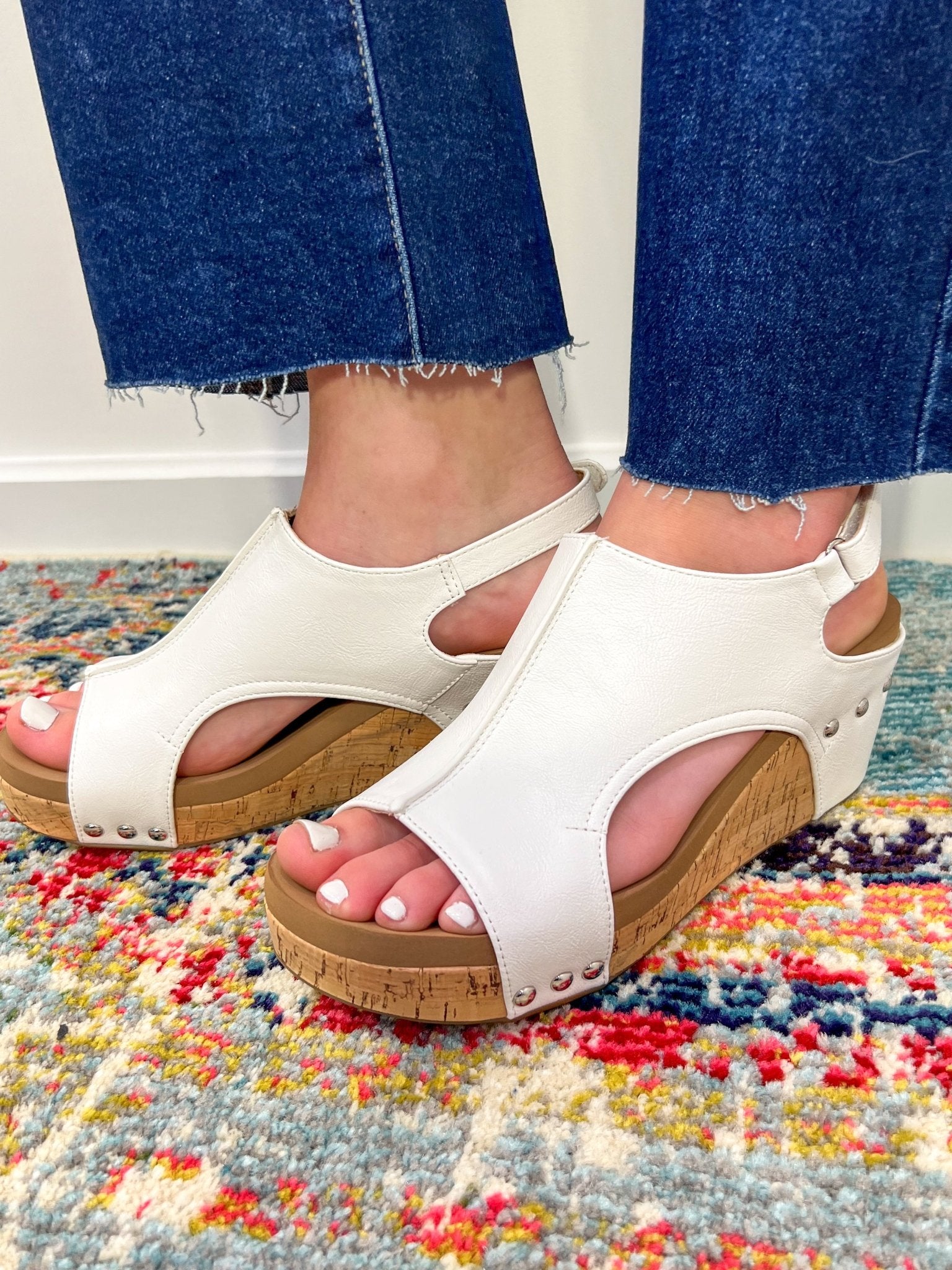 Carley Wedge Sandal - White Smooth - Lavender Hills BeautyCorkys Footwear30-5316-WTSO-Q-6