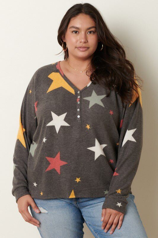 Cosmic Star Brushed Top Shirt - Lavender Hills BeautyMittoshopT10056B - CHA - S