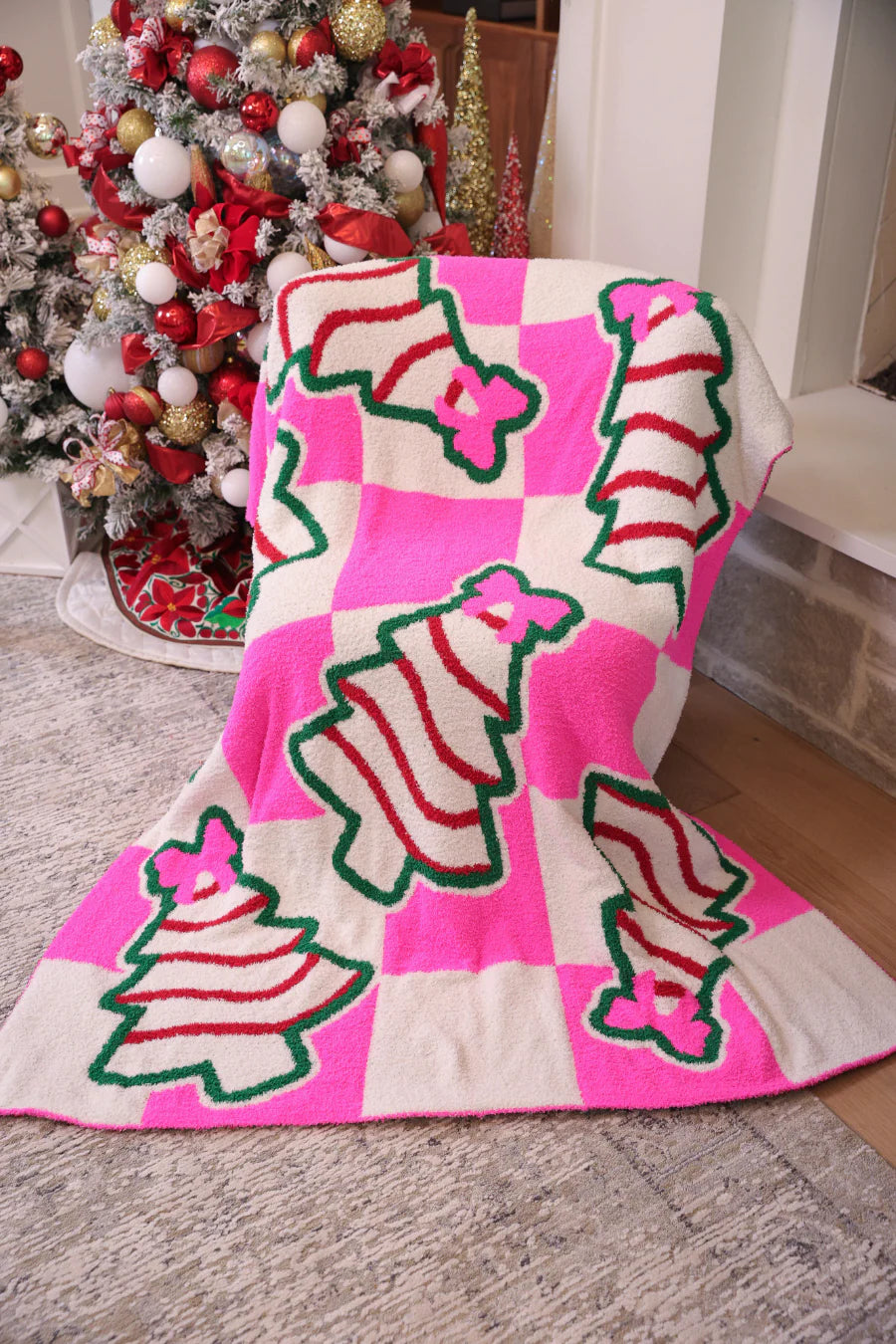Checkered Bow Christmas Treat Throw Blanket