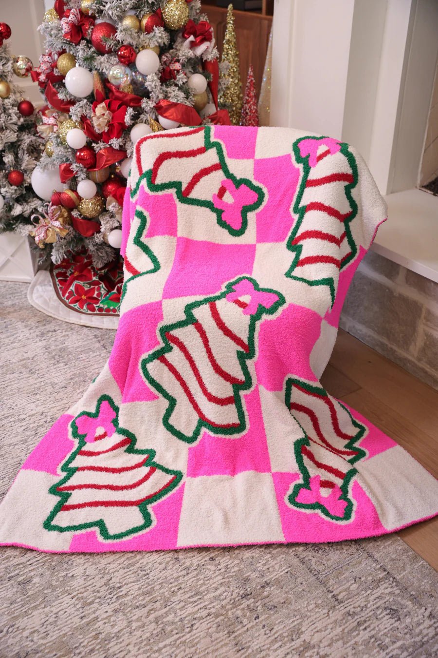 Checkered Bow Christmas Treat Throw Blanket - Lavender Hills BeautyJess Lea25080075