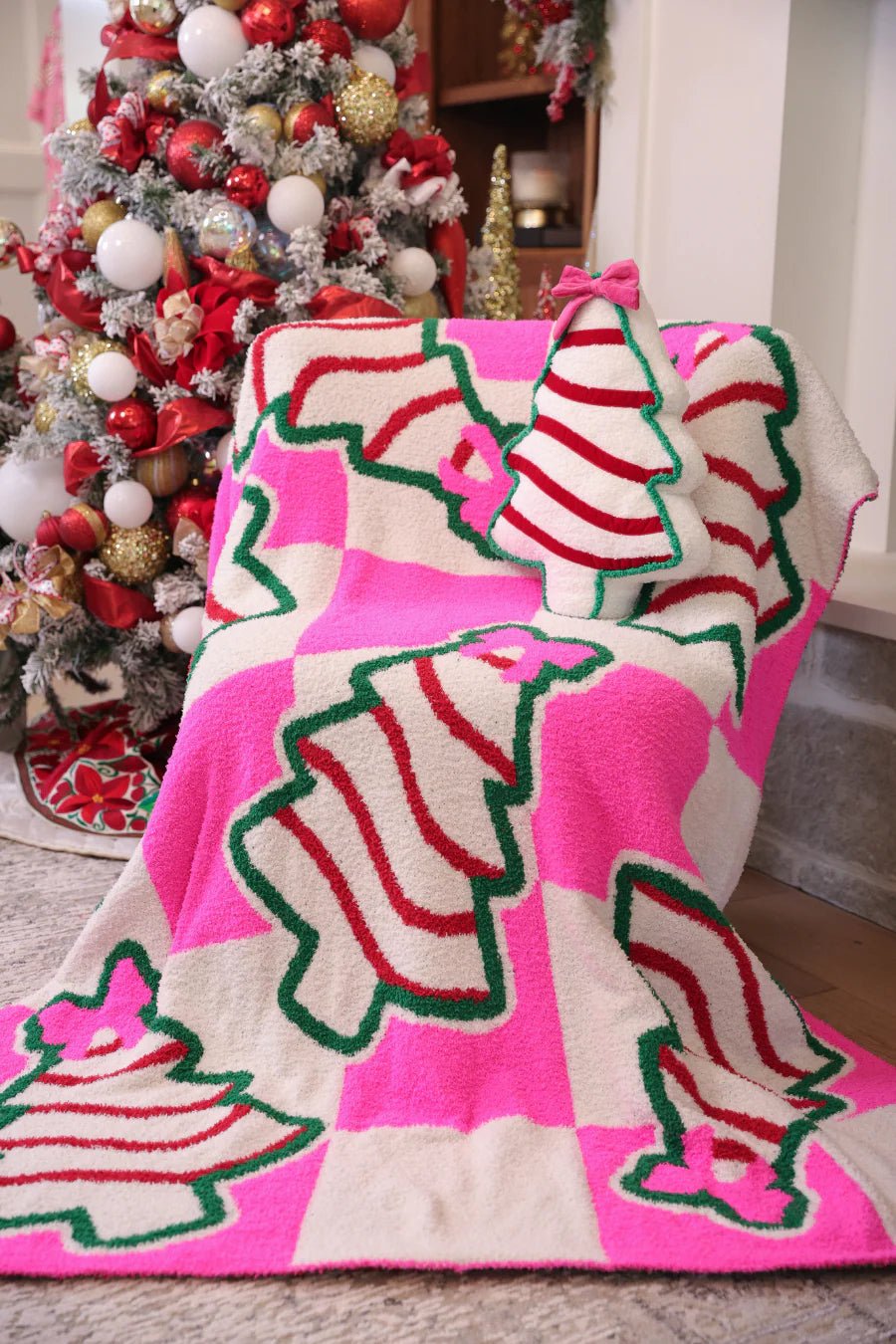 Checkered Bow Christmas Treat Throw Blanket - Lavender Hills BeautyJess Lea25080075