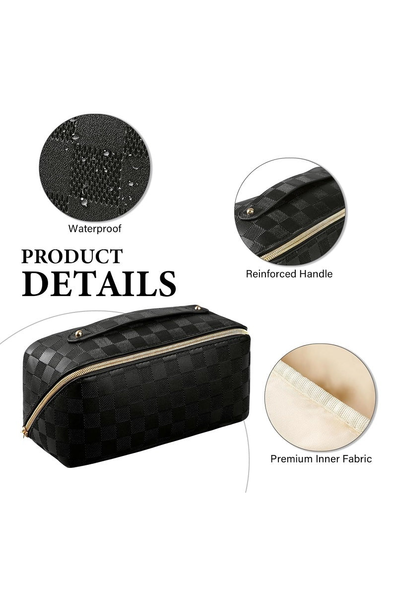 Checkered Cosmetic Makeup Bag Travel Case - Lavender Hills BeautyLavender Hills BeautyU-252-BLK