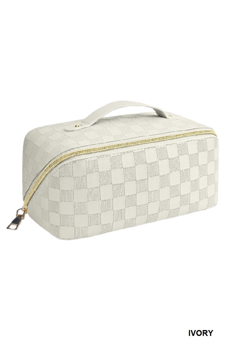 Checkered Cosmetic Makeup Bag Travel Case - Lavender Hills BeautyLavender Hills BeautyU-252-IVY
