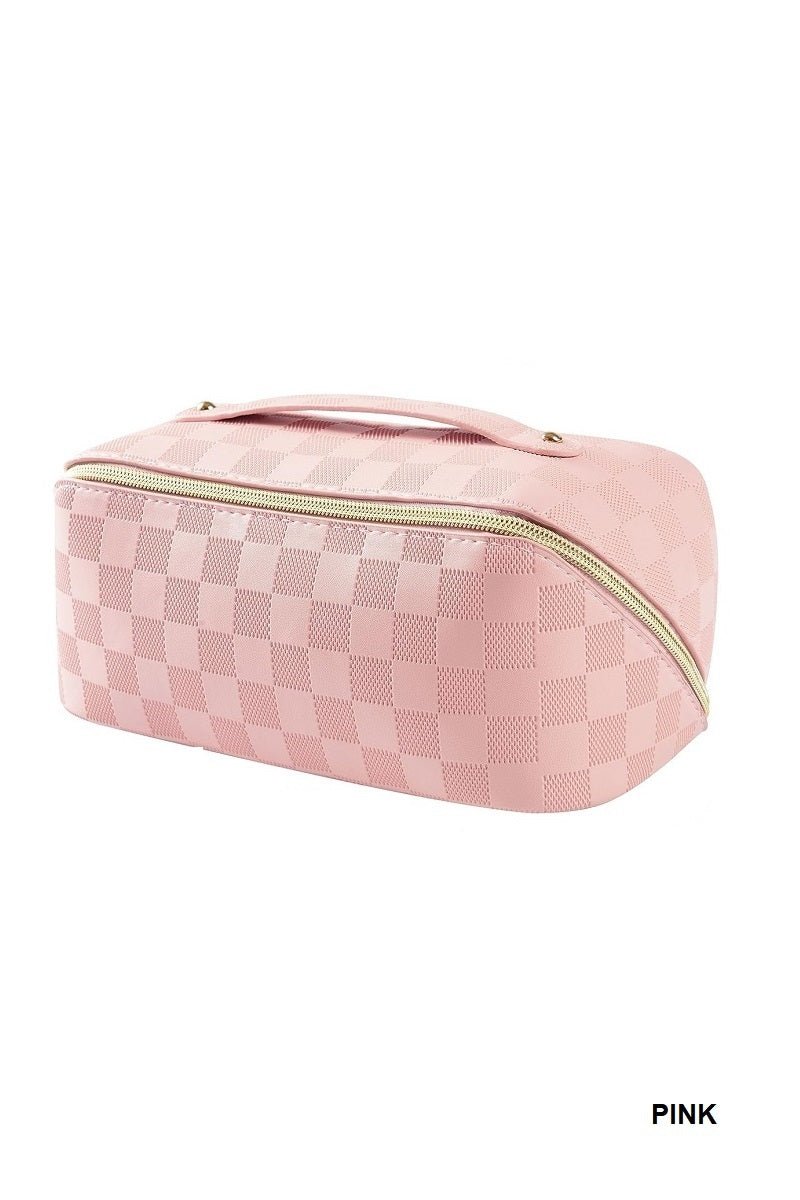 Checkered Cosmetic Makeup Bag Travel Case - Lavender Hills BeautyLavender Hills BeautyU-252-PNK