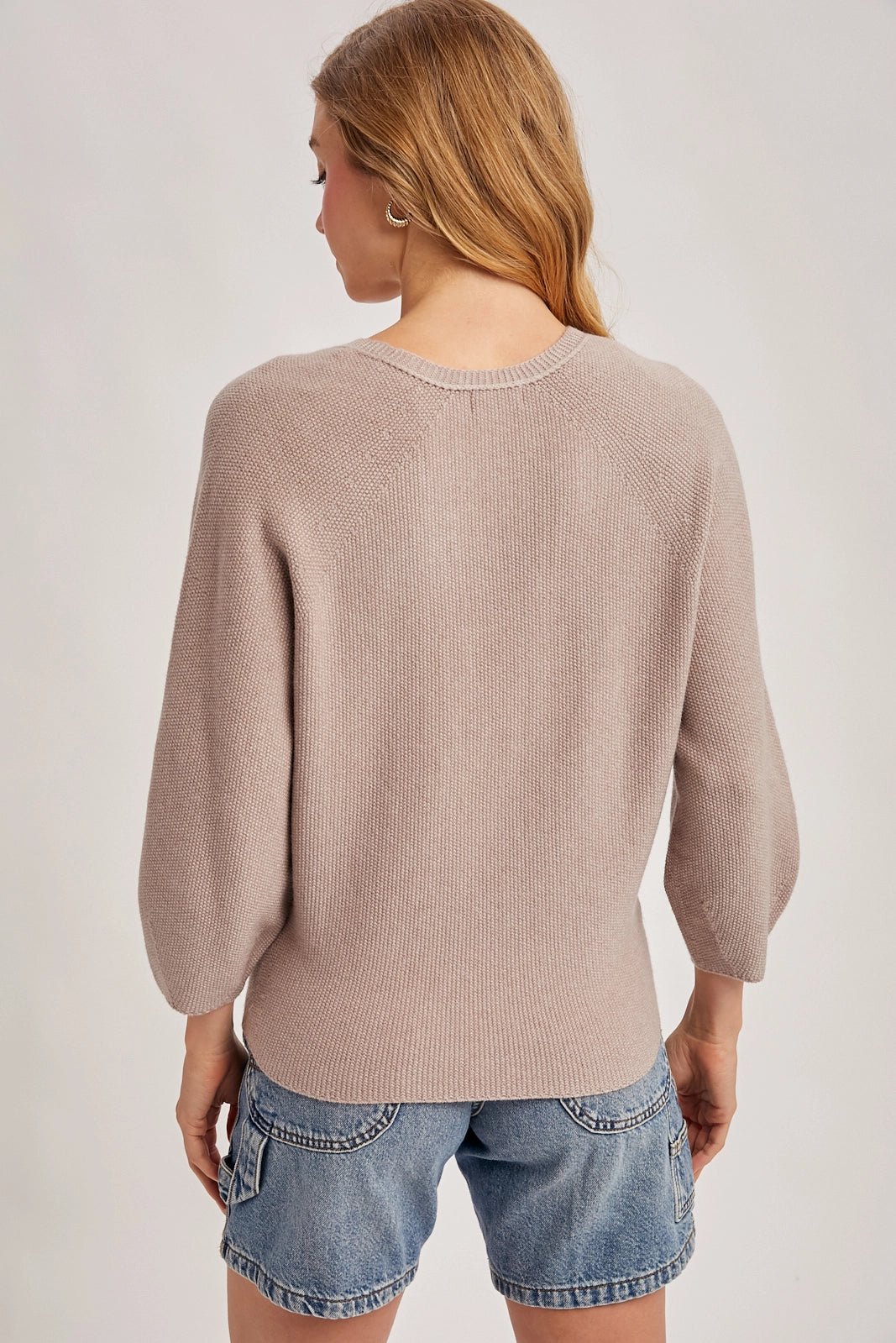 Chic V - Neck 3/4 Length Sleeve Sweater - Sand - Lavender Hills BeautyBluivyTH03027 - S