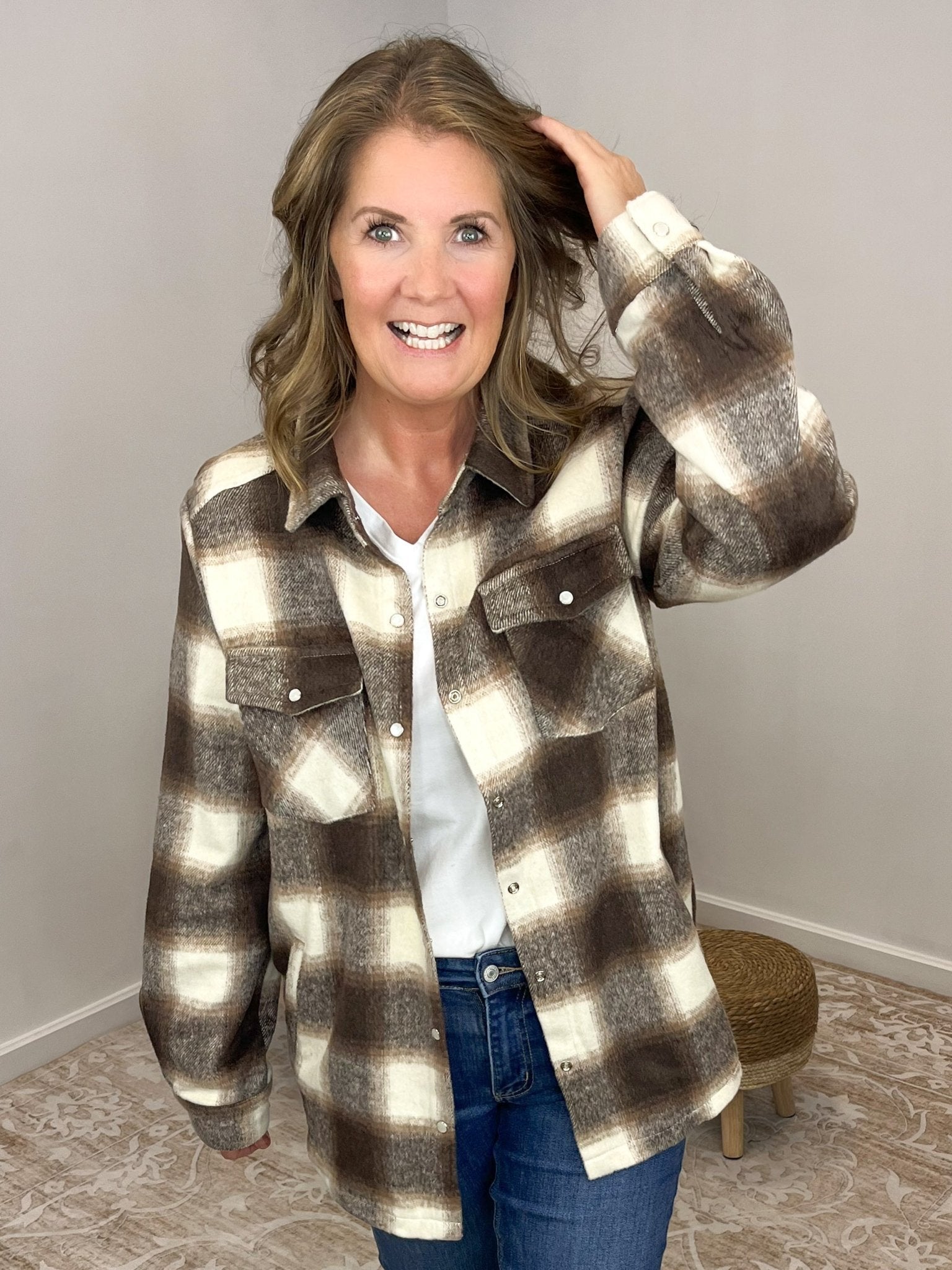 Ciderwood Button Down Flannel Shacket with Pockets - Lavender Hills BeautyBluivyK02559 - S