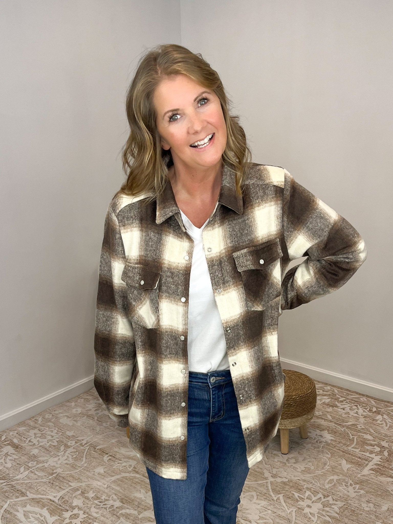 Ciderwood Button Down Flannel Shacket with Pockets - Lavender Hills BeautyBluivyK02559 - S