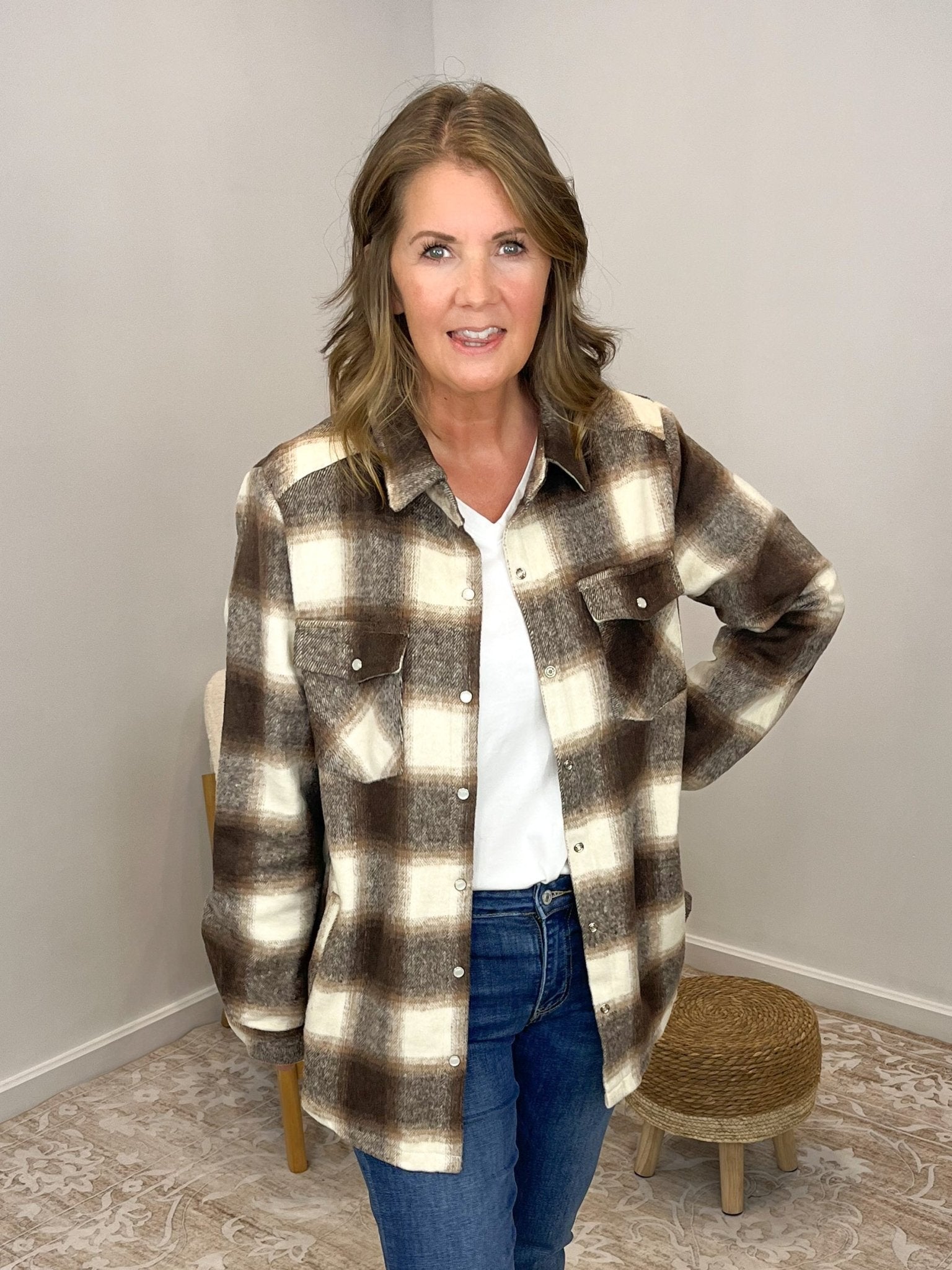 Ciderwood Button Down Flannel Shacket with Pockets - Lavender Hills BeautyBluivyK02559 - S